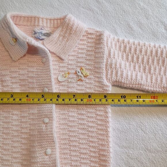 VTG Baby Acrylic Cardigan Sweater Pink Knit Chicks USA Made Cottage Prairie - Picture 6 of 6